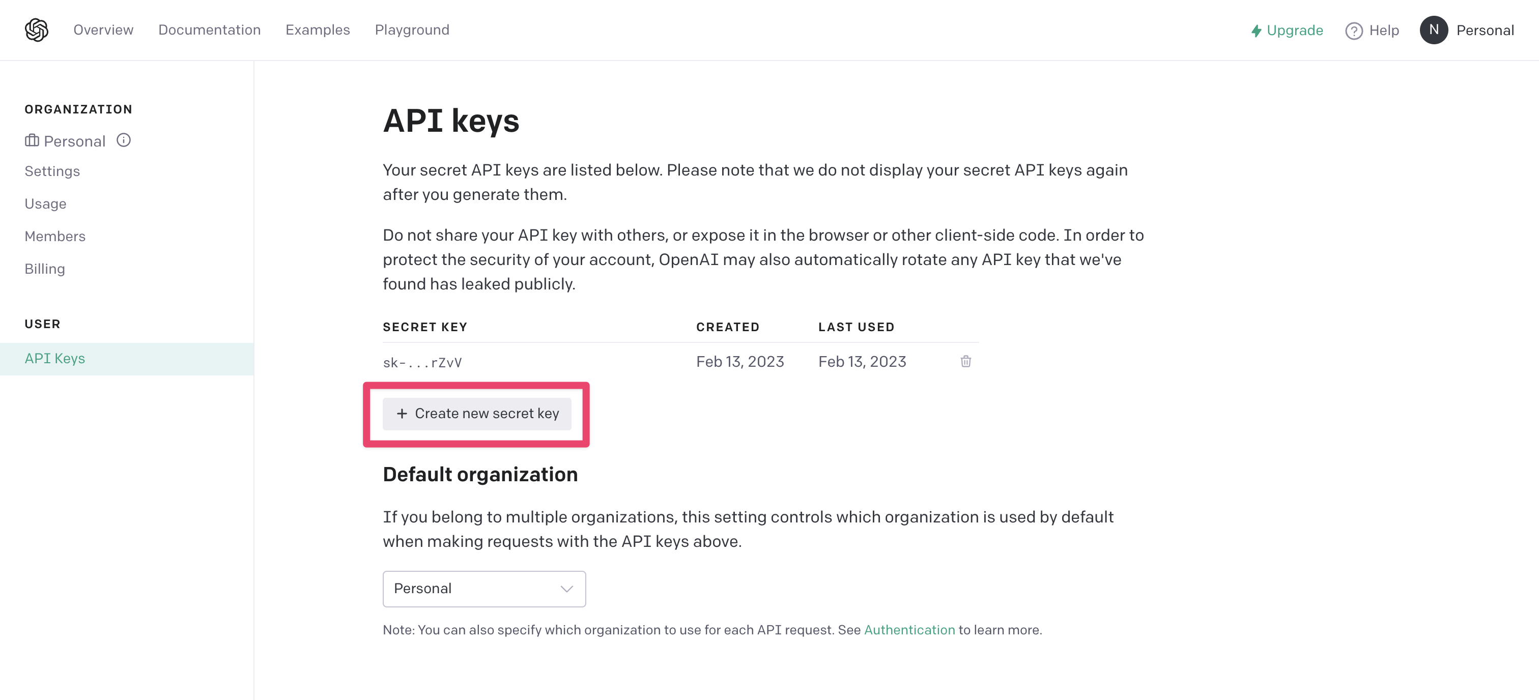 Open AI create API key